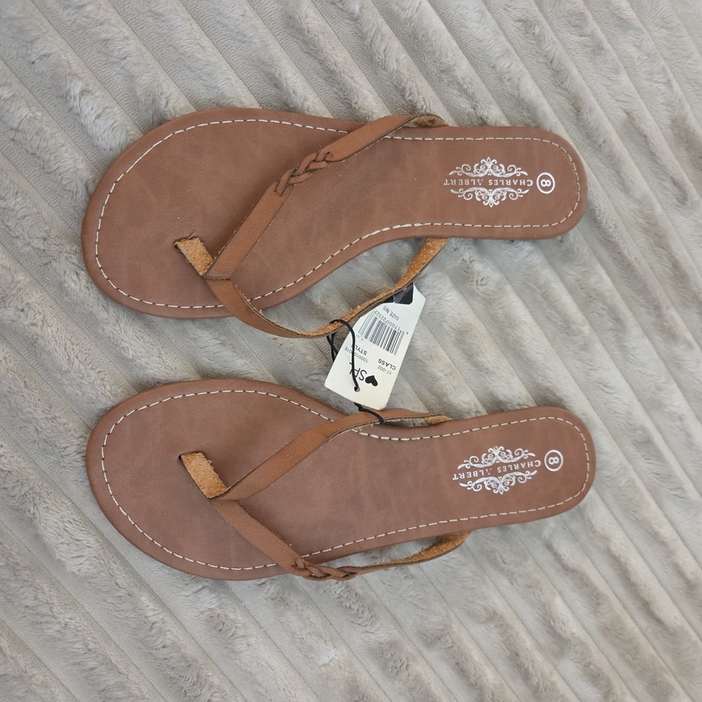 Charles Albert Women's Size 8 Tan Braided Flat Thong Sandals Flip Flops Stitch S